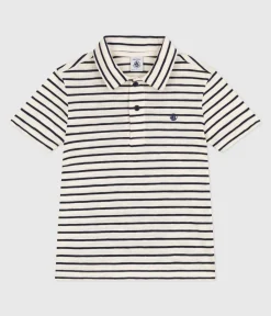 Petit Bateau T-Shirts, Poloshirts, Hemden*Kurzärmeliges Kinder-Poloshirt aus Baumwolle mit Streifen weiss AVALANCHE/blau SMOKING