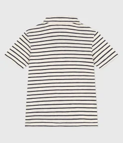 Petit Bateau T-Shirts, Poloshirts, Hemden*Kurzärmeliges Kinder-Poloshirt aus Baumwolle mit Streifen weiss AVALANCHE/blau SMOKING