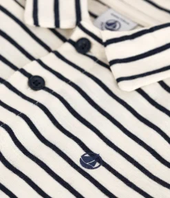 Petit Bateau T-Shirts, Poloshirts, Hemden*Kurzärmeliges Kinder-Poloshirt aus Baumwolle mit Streifen weiss AVALANCHE/blau SMOKING