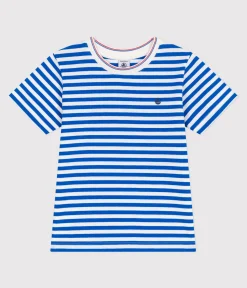 Petit Bateau T-Shirts, Poloshirts, Hemden*Kurzärmeliges Kinder-T-Shirt aus Baumwolle mit Streifen blau PORCELANA/ MARSHMALLOW