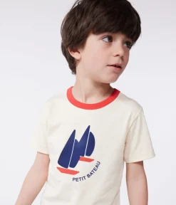 Petit Bateau T-Shirts, Poloshirts, Hemden*Kurzärmeliges Kinder-T-Shirt aus bedruckter Baumwolle naturfarben AVALANCHE