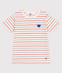 Petit Bateau T-Shirts, Tops, Oberteile*Kurzärmeliges Kinder-T-Shirt aus Baumwolle mit Streifen und Herz weiss AVALANCHE/ MULTICO