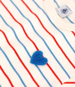 Petit Bateau T-Shirts, Tops, Oberteile*Kurzärmeliges Kinder-T-Shirt aus Baumwolle mit Streifen und Herz weiss AVALANCHE/ MULTICO
