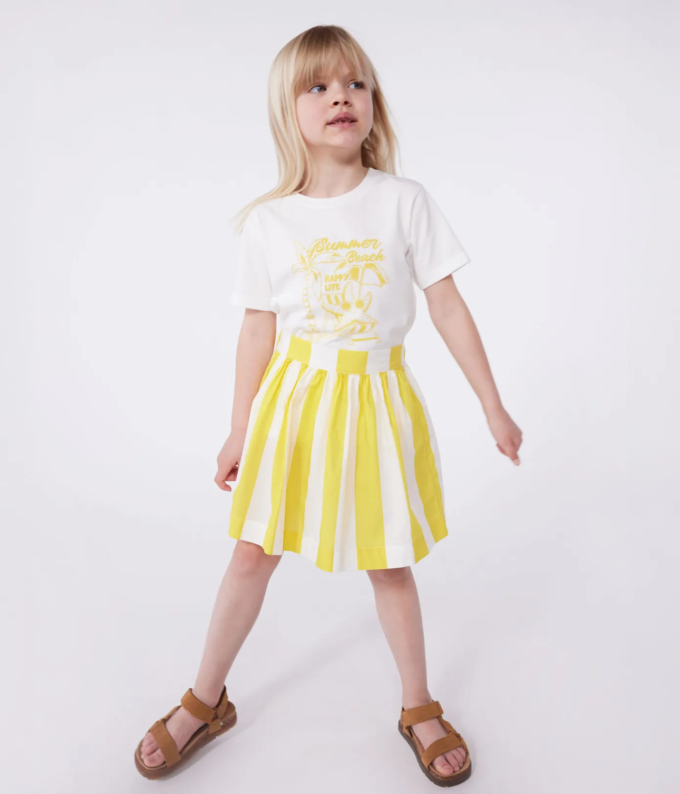 Petit Bateau T-Shirts, Tops, Oberteile*Kurzärmeliges Kinder-T-Shirt aus bedruckter Baumwolle weiss MARSHMALLOW/ ORGE