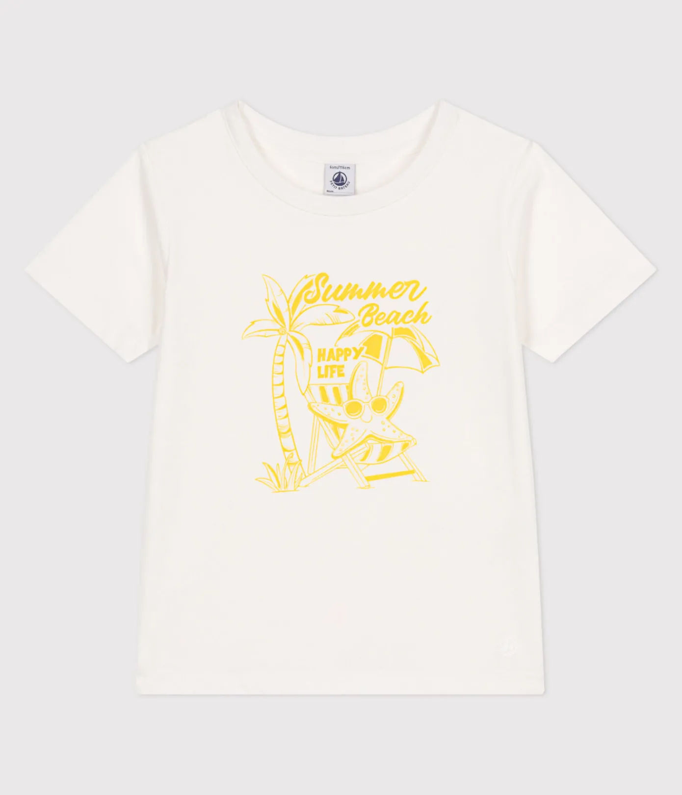 Petit Bateau T-Shirts, Tops, Oberteile*Kurzärmeliges Kinder-T-Shirt aus bedruckter Baumwolle weiss MARSHMALLOW/ ORGE