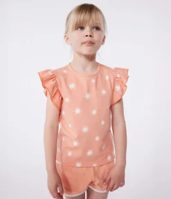 Petit Bateau T-Shirts, Tops, Oberteile*Kurzärmeliges Kinder-T-Shirt aus bedruckter Baumwolle orange ABRICOT/ MARSHMALLOW