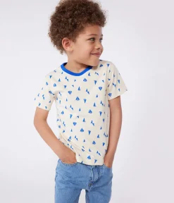 Petit Bateau T-Shirts, Poloshirts, Hemden*Kurzärmeliges Kinder-T-Shirt aus bedruckter Baumwolle blau AVALANCHE/weiss PERSE