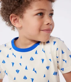 Petit Bateau T-Shirts, Poloshirts, Hemden*Kurzärmeliges Kinder-T-Shirt aus bedruckter Baumwolle blau AVALANCHE/weiss PERSE