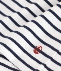 Petit Bateau T-Shirts, Tops, Oberteile*Kurzärmeliges Kinder-T-Shirt aus Baumwolle mit Streifen weiss MARSHMALLOW/blau SMOKING