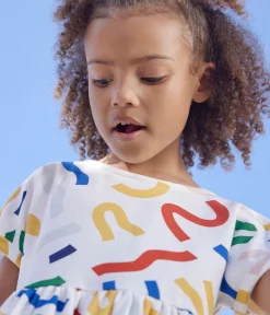 Petit Bateau Kleider, Röcke*Kurzärmeliges Kleid mit Printmotiv aus Baumwolle Kinder/Mädchen weiss MARSHMALLOW/weiss MULTICO
