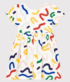 Petit Bateau Kleider, Röcke*Kurzärmeliges Kleid mit Printmotiv aus Baumwolle Kinder/Mädchen weiss MARSHMALLOW/weiss MULTICO