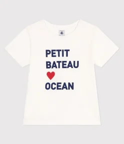 Petit Bateau T-Shirts, Tops, Oberteile*Kurzärmeliges Unisex Kinder-T-Shirt aus bedruckter Baumwolle weiss MARSHMALLOW