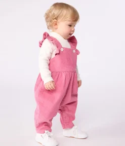 Petit Bateau Sets, Overalls & Latzhosen*Langbeinige Baby-Latzhose aus einfarbigem Fein-Cord mit Volants BOUDOIR