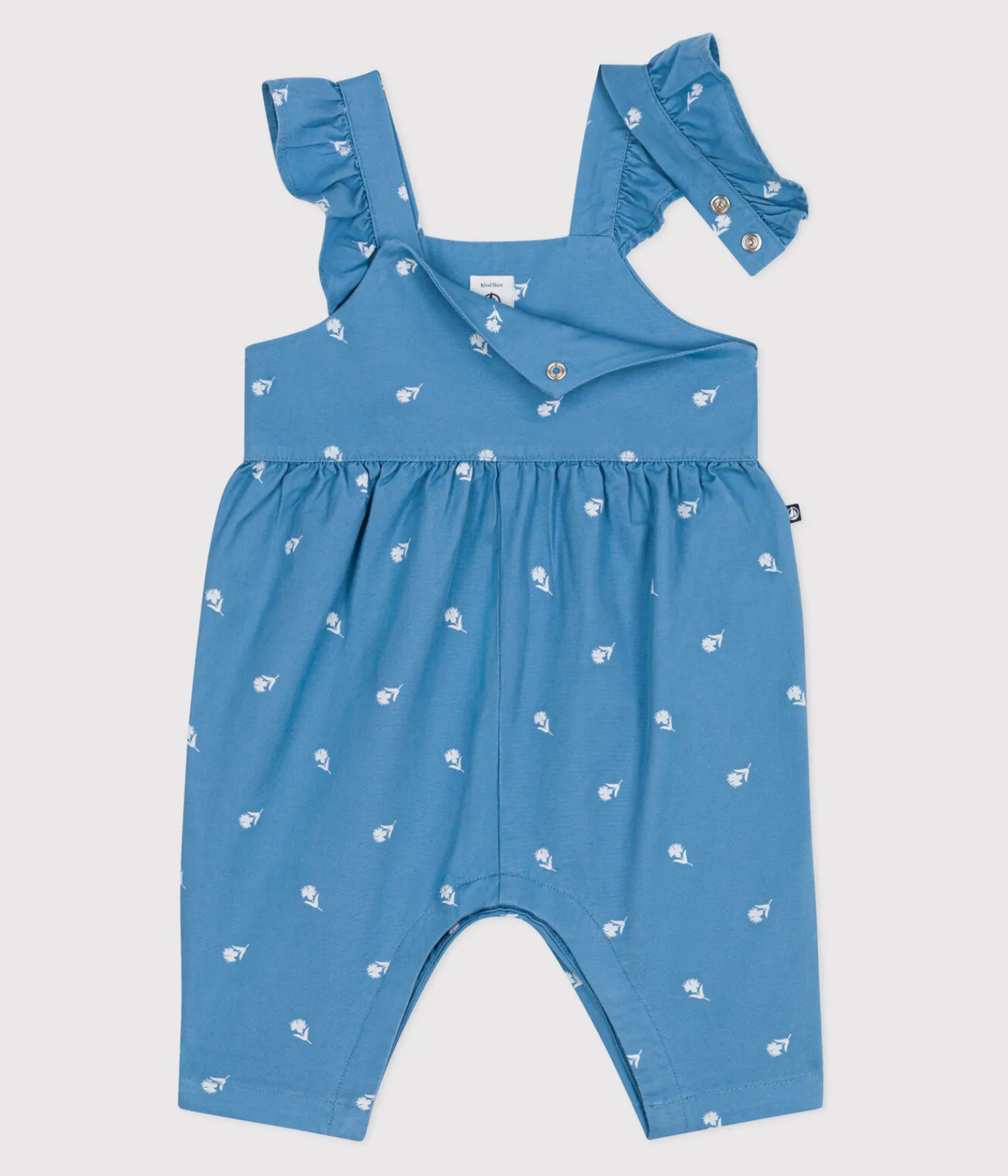 Petit Bateau Sets, Overalls & Latzhosen*Langbeinige Baby-Latzhose aus Baumwolle mit bestickten Blumen blau ALASKA/weiss MARSHMALLOW