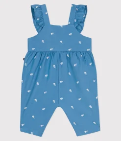 Petit Bateau Sets, Overalls & Latzhosen*Langbeinige Baby-Latzhose aus Baumwolle mit bestickten Blumen blau ALASKA/weiss MARSHMALLOW