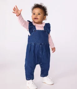 Petit Bateau Sets, Overalls & Latzhosen*Langbeinige Baby-Latzhose mit Volants aus Jeansstoff mit Elastan. blau DENIM MOYEN