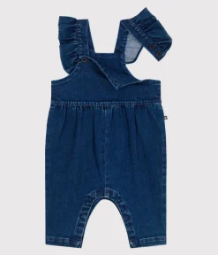 Petit Bateau Sets, Overalls & Latzhosen*Langbeinige Baby-Latzhose mit Volants aus Jeansstoff mit Elastan. blau DENIM MOYEN