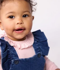 Petit Bateau Sets, Overalls & Latzhosen*Langbeinige Baby-Latzhose mit Volants aus Jeansstoff mit Elastan. blau DENIM MOYEN