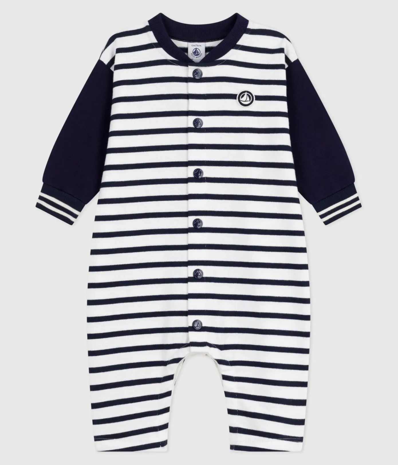 Petit Bateau Sets, Overalls & Latzhosen*Langer Baby-Overall aus Baumwolle mit Matrosenstreifen weiss MARSHMALLOW/blau SMOKING
