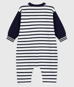 Petit Bateau Sets, Overalls & Latzhosen*Langer Baby-Overall aus Baumwolle mit Matrosenstreifen weiss MARSHMALLOW/blau SMOKING