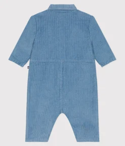 Petit Bateau Sets, Overalls & Latzhosen*Langer Baby-Overall aus einfarbigem Fein-Cord im Tankwart-Stil ADRIATIC