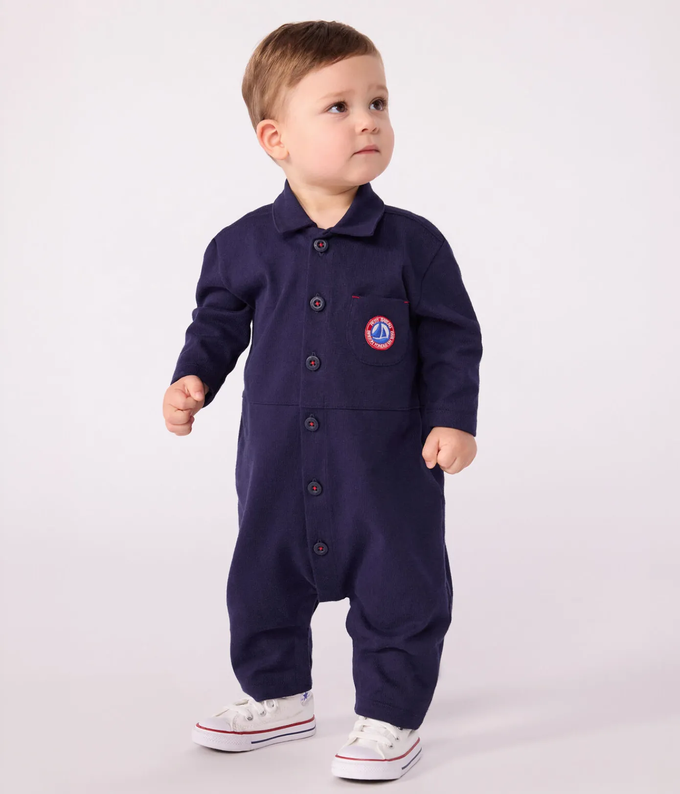 Petit Bateau Sets, Overalls & Latzhosen*Langer Baby-Overall aus einfarbiger Baumwolle im Tankwart-Stil SOIR
