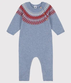 Petit Bateau Sets, Overalls & Latzhosen|Newborn*Langer Baby-Overall in Jacquardstrick aus einer Wolle-/Baumwollmischung ROVER/ MULTICO