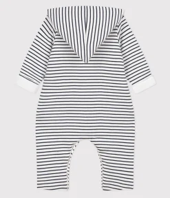 Petit Bateau Sets, Overalls & Latzhosen|Newborn*Langer wattierter Baby-Overall aus Baumwolle mit Kapuze weiss MARSHMALLOW/blau SMOKING