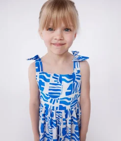 Petit Bateau Kleider, Röcke*Langes Kinder-Trägerkleid aus bedruckter Baumwolle blau MARSHMALLOW/ PORCELANA