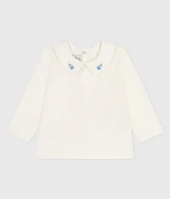 Petit Bateau T-Shirts, Oberteile*Langärmelige Baby-Bluse aus Baumwolle mit besticktem Kragen weiss MARSHMALLOW