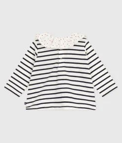Petit Bateau T-Shirts, Oberteile*Langärmelige Baby-Bluse aus Baumwolle mit Matrosenstreifen und Herz-Kragen weiss MARSHMALLOW/blau SMOKING