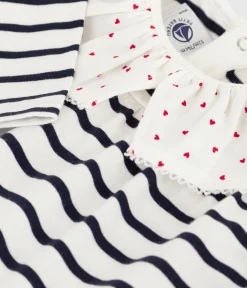 Petit Bateau T-Shirts, Oberteile*Langärmelige Baby-Bluse aus Baumwolle mit Matrosenstreifen und Herz-Kragen weiss MARSHMALLOW/blau SMOKING