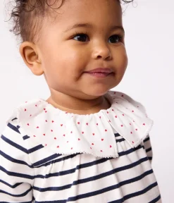 Petit Bateau T-Shirts, Oberteile*Langärmelige Baby-Bluse aus Baumwolle mit Matrosenstreifen und Herz-Kragen weiss MARSHMALLOW/blau SMOKING