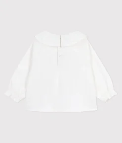 Petit Bateau T-Shirts, Oberteile*Langärmelige Baby-Bluse aus Baumwoll-Popeline mit Kragen und Stickereien weiss ECUME