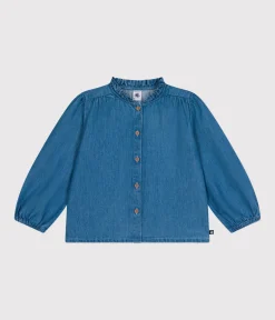 Petit Bateau T-Shirts, Tops, Oberteile*Langärmelige Bluse aus Denim für Mädchen blau DENIM CLAIR