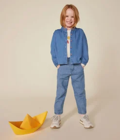 Petit Bateau T-Shirts, Tops, Oberteile*Langärmelige Bluse aus Denim für Mädchen blau DENIM CLAIR