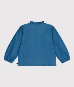 Petit Bateau T-Shirts, Tops, Oberteile*Langärmelige Bluse aus Denim für Mädchen blau DENIM CLAIR