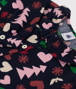 Petit Bateau T-Shirts, Tops, Oberteile*Langärmelige Kinder-Bluse aus Flanell für Mädchen blau SMOKING/weiss MULTICO