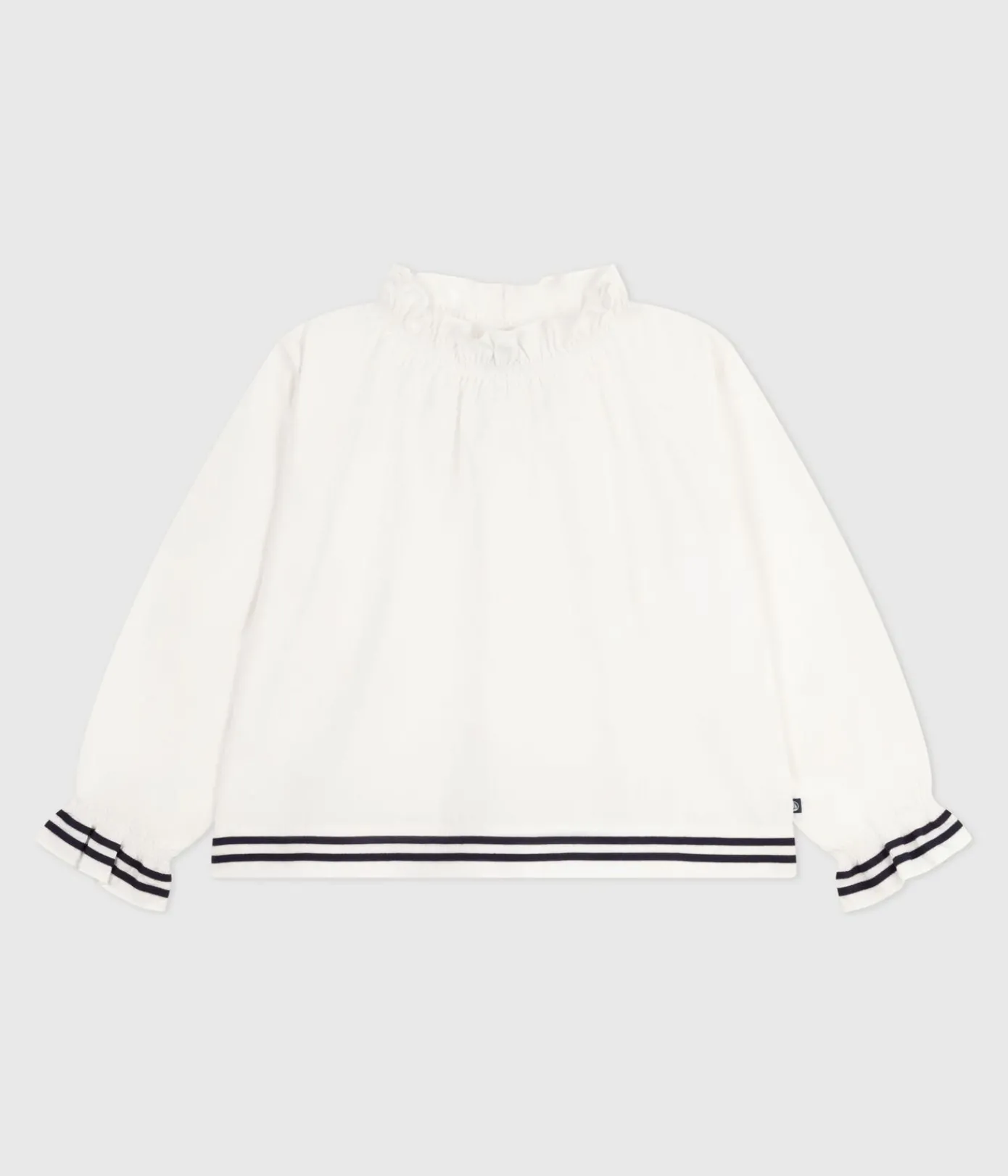 Petit Bateau T-Shirts, Tops, Oberteile*Langärmelige Kinder-Bluse aus einfarbigem Baumwoll-Popeline weiss ECUME