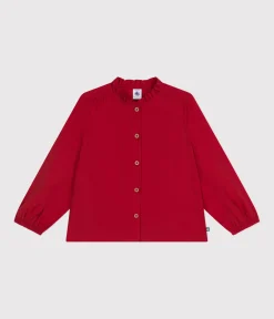Petit Bateau T-Shirts, Tops, Oberteile*Langärmelige Kinder-Bluse aus Leinenstoff für Mädchen ROT AURORA
