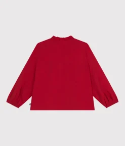 Petit Bateau T-Shirts, Tops, Oberteile*Langärmelige Kinder-Bluse aus Leinenstoff für Mädchen ROT AURORA