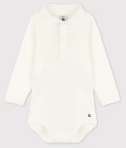 Petit Bateau T-Shirts, Oberteile*Langärmeliger Baby-Body aus Baumwolle mit Polokragen weiss MARSHMALLOW
