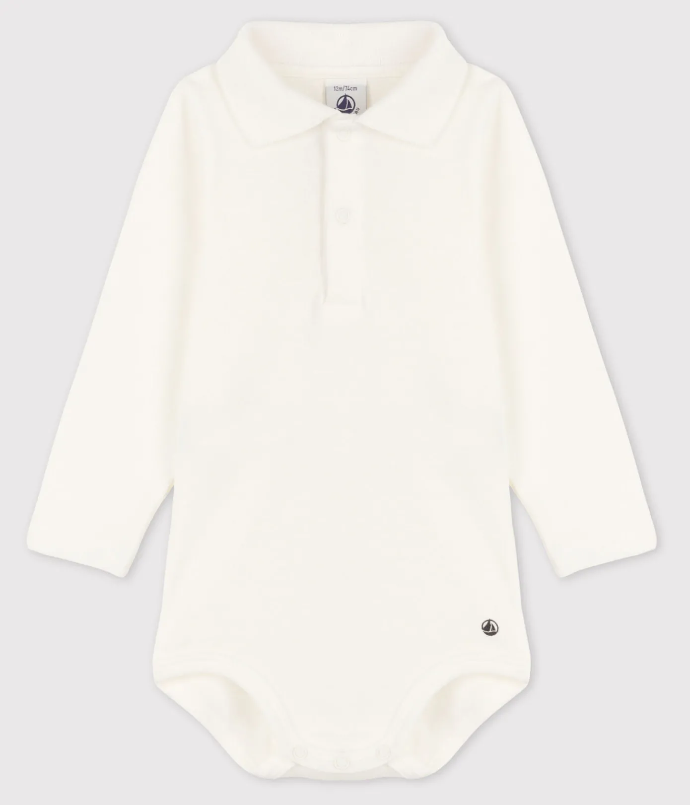 Petit Bateau T-Shirts, Oberteile*Langärmeliger Baby-Body aus Baumwolle mit Polokragen weiss MARSHMALLOW