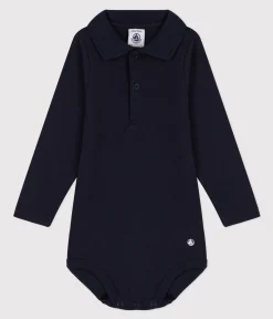 Petit Bateau T-Shirts, Oberteile*Langärmeliger Baby-Body aus Baumwolle mit Polokragen blau SMOKING