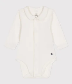 Petit Bateau T-Shirts, Oberteile|Newborn*Langärmeliger Baby-Body aus Baumwolle mit Kragen weiss MARSHMALLOW