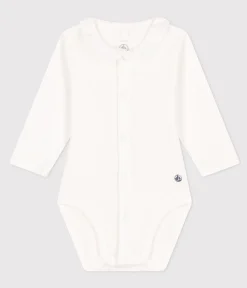 Petit Bateau Newborn|T-Shirts, Oberteile*Langärmeliger Baby-Body aus Baumwolle mit Rüschenkragen weiss MARSHMALLOW