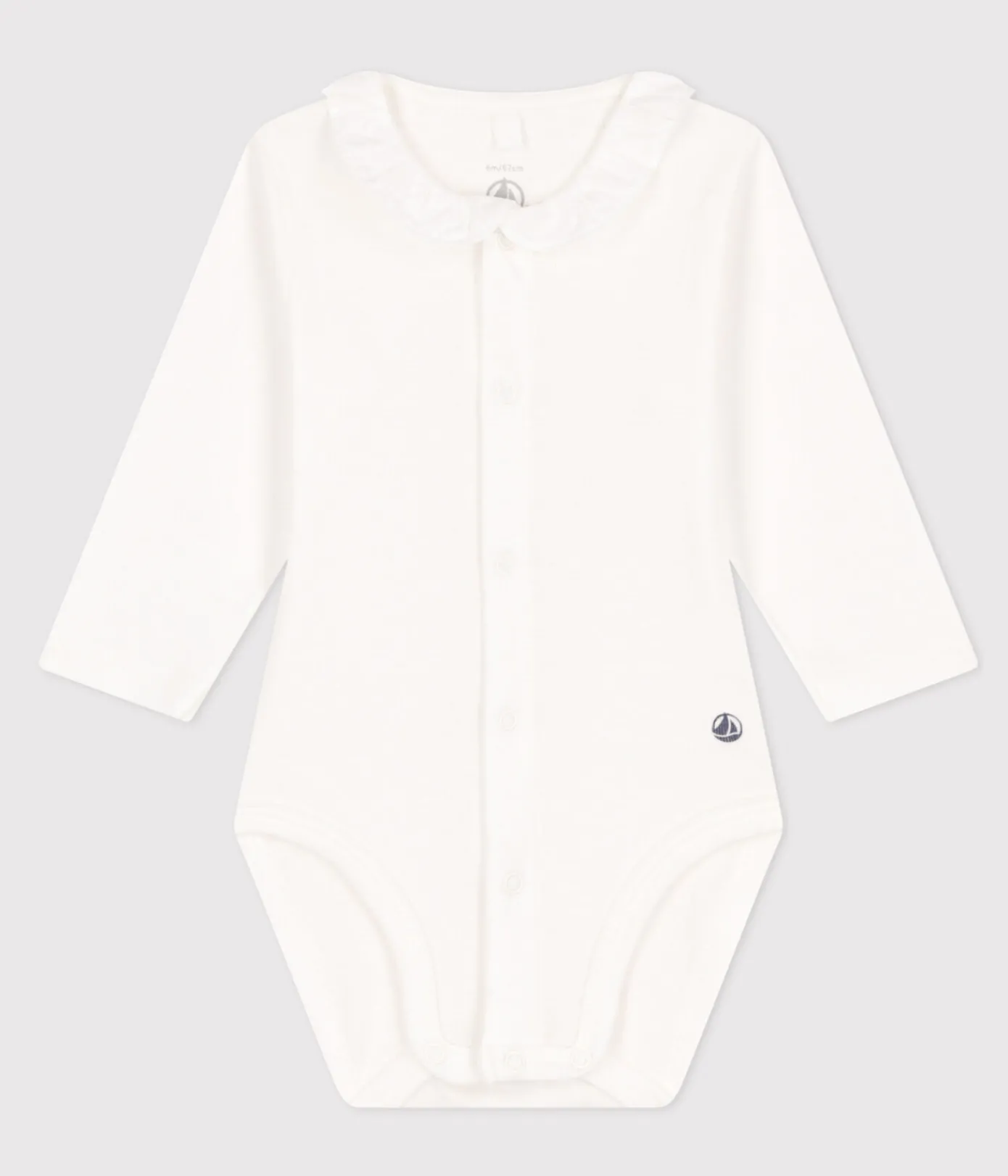 Petit Bateau Newborn|T-Shirts, Oberteile*Langärmeliger Baby-Body aus Baumwolle mit Rüschenkragen weiss MARSHMALLOW