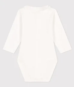 Petit Bateau Newborn|T-Shirts, Oberteile*Langärmeliger Baby-Body aus Baumwolle mit Rüschenkragen weiss MARSHMALLOW