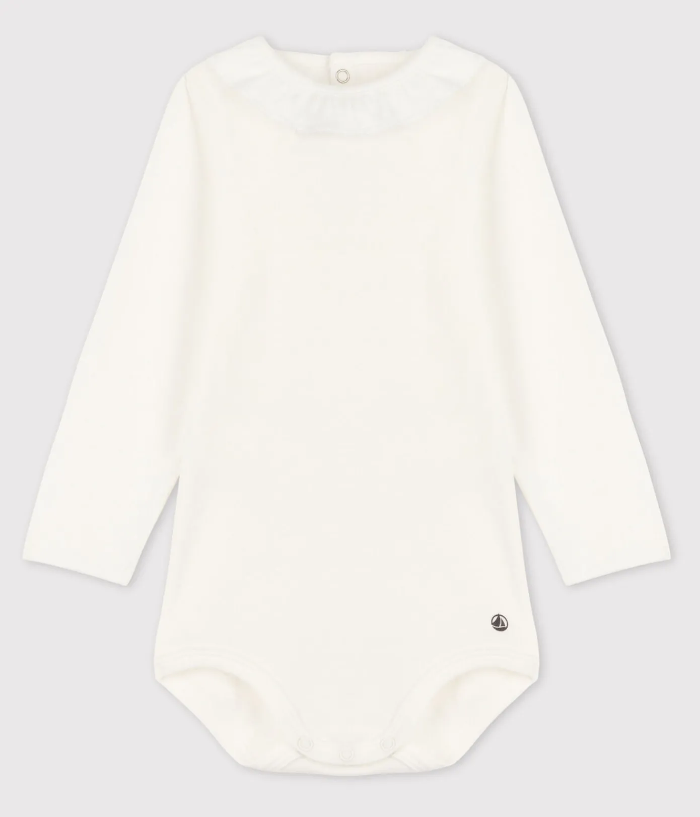Petit Bateau T-Shirts, Oberteile*Langärmeliger Baby-Body aus Baumwolle mit Rüschenkragen weiss MARSHMALLOW