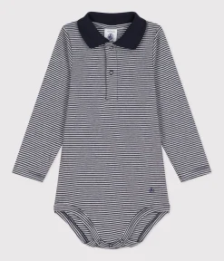 Petit Bateau T-Shirts, Oberteile*Langärmeliger Baby-Body aus Baumwolle mit Kragen blau SMOKING/weiss MARSHMALLOW